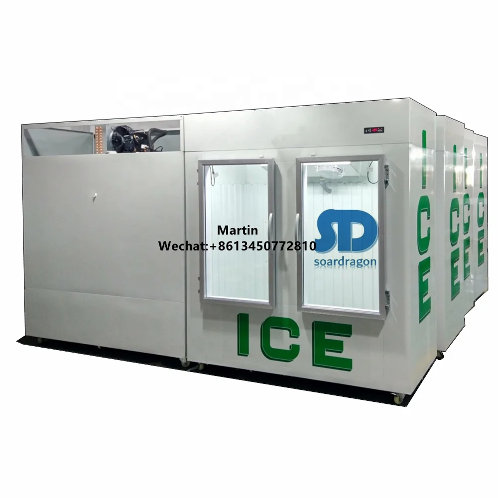 Soardragon 200 bags bagged ice storage capacity with two door ice box freezer bin for outdoor bagged ice merchandiser use
