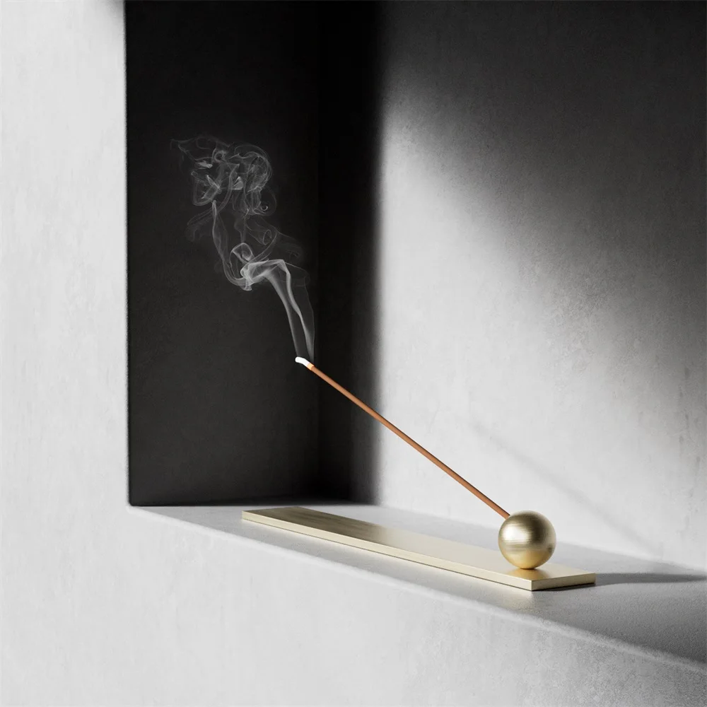 Maxery Unique Design Balls Incense Holder with Ashtray Solid Brass Stick Incense Holders Metal Incense Burner Holder For Yoga