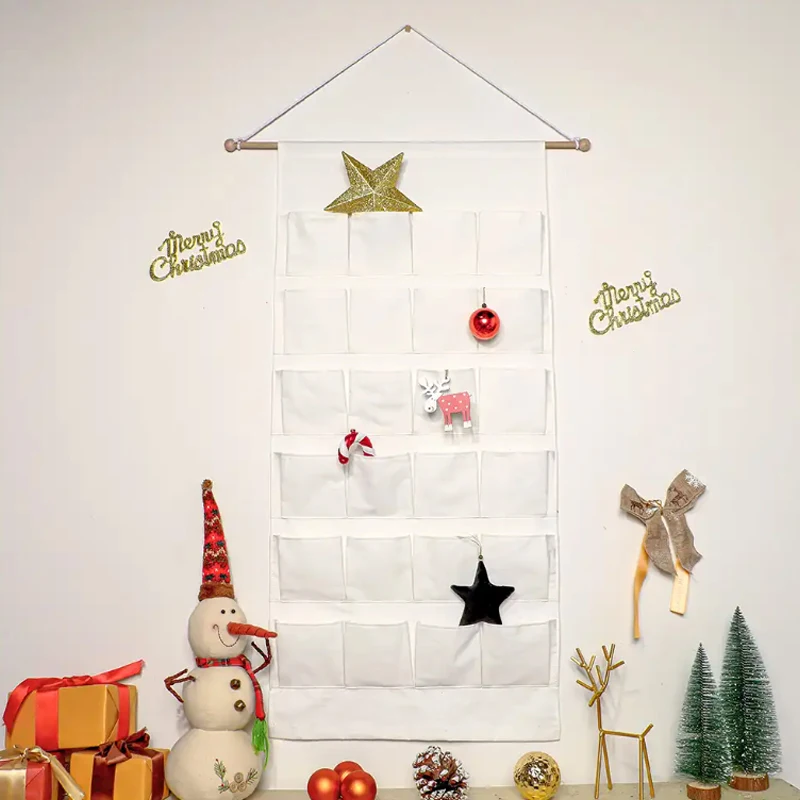 Customized DIY Christmas Advent Calendar Sublimation Blank Xmas Calendar with Pockets Wall Hanging Bag for Xmas Decoration