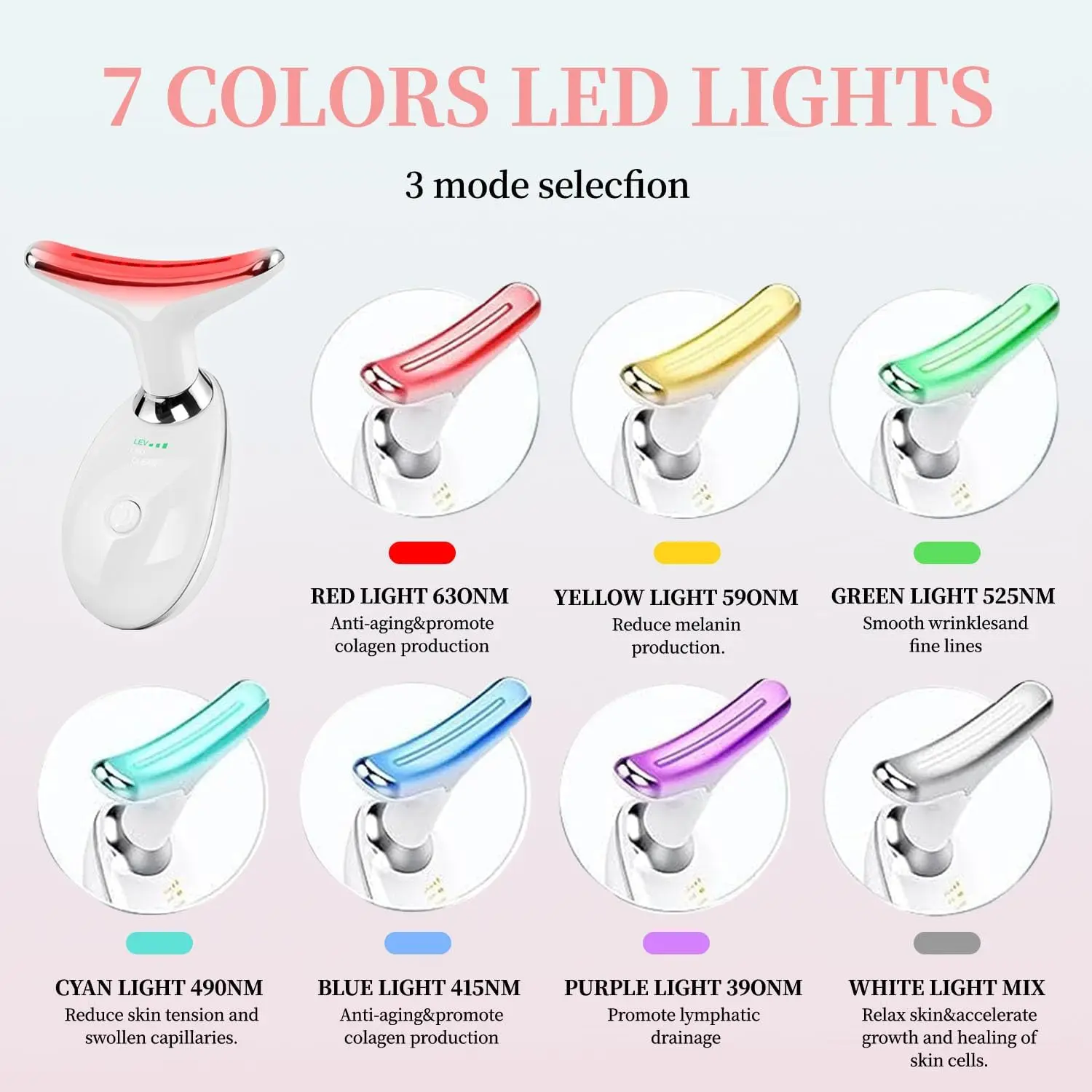 Factory Wholesale Facial Massager At Home Double Chin Reducer Beauty Device 7 Color LED Light Therapy For Face Neck Skin Care