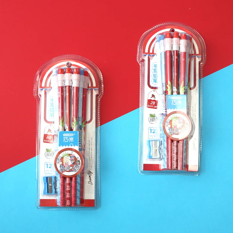 School student HB 2B high strength pencil lead triangular basswood pencil with eraser tip