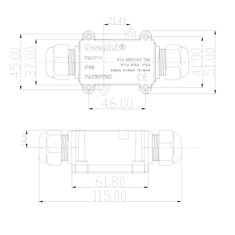 DEENLAI FSH711 black IP68 горячая Распродажа Водонепроницаемая электрическая распределительная коробка для кабельных соединений