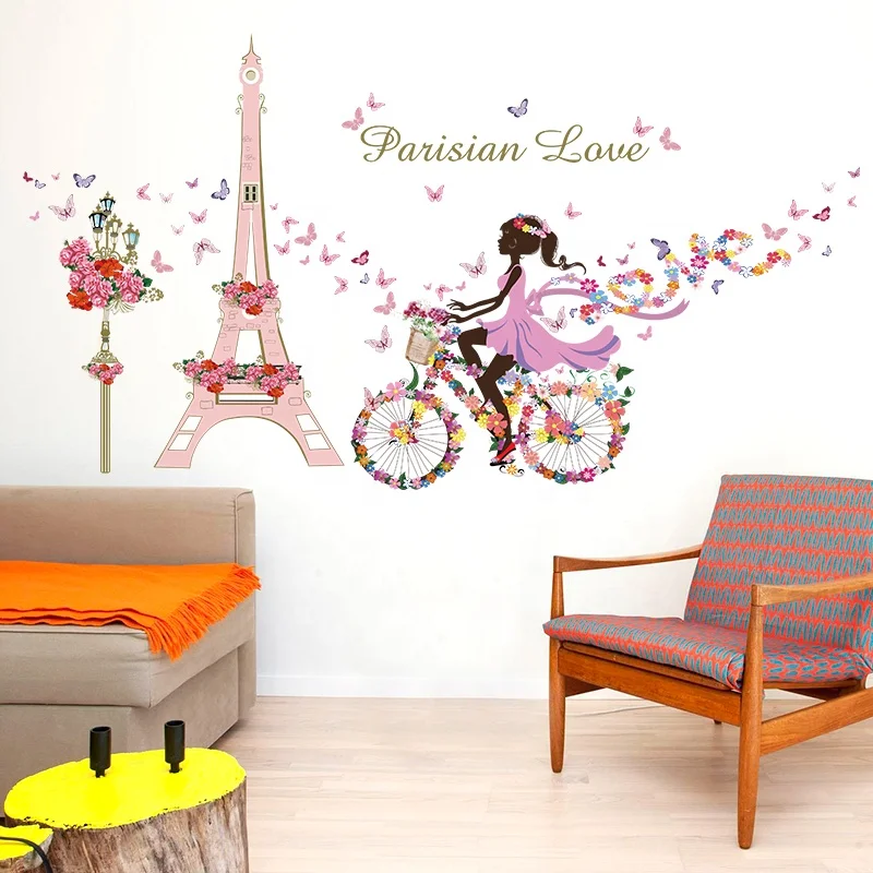 SK9006 Beautiful Wall Decal Romantic DIY Wall Sticker Eiffel Tower Cartoon For Home Decor