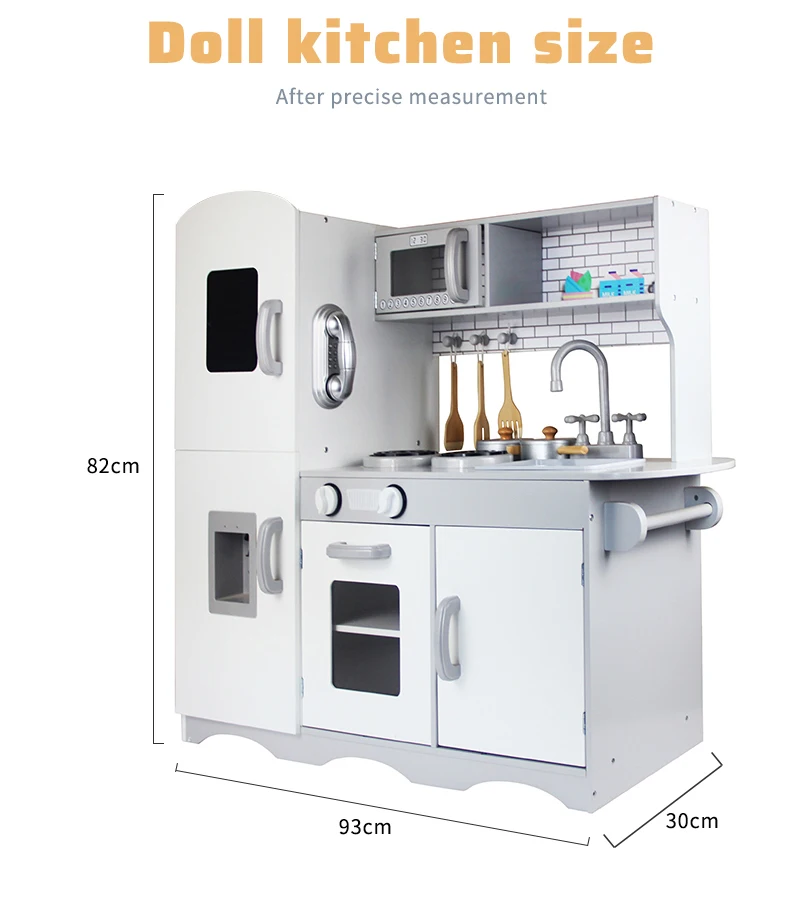 Hot sale pretend play toys kitchen living room solid wood kitchen refrigerator toy