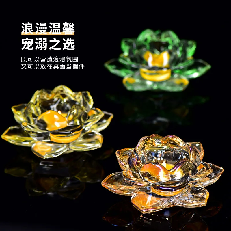 Glass Crafts Decoration Candle Holder Fashion Home Decoration Lotus Candle Holder Creative Buddha Lamp Candle Holder