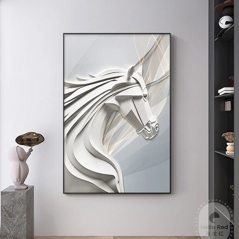Modern Animal Canvas Painting Poster White Horse Wall Hanging Art Home Good Decorative picture for Living Room Bedroom Aisle