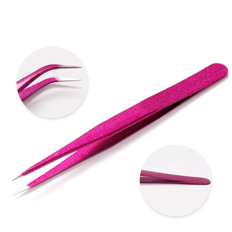 Nail art tools stainless steel elbow straight rose red nail tweezers