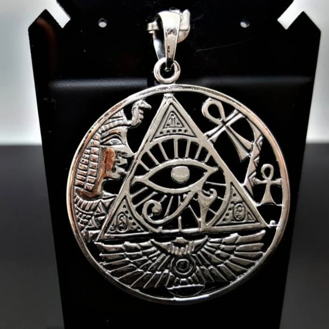 Highly Polished Stainless Steel Eye of Ra Pendant Cleopatra Pyramid Mystery Amulet Waterproof Pendant Necklace