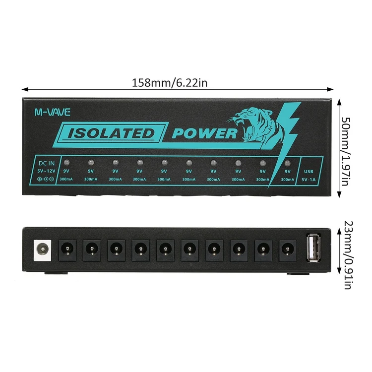 M-VAVE Guitar Pedal Power Guitar Effector Power Supply 10 Isolated DC Output Isolated Power