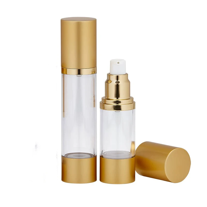 China best quality matte silver or matte gold airless bottle gold vacuum cosmetic bottle matte golden CREAM PUMP BOTTLE