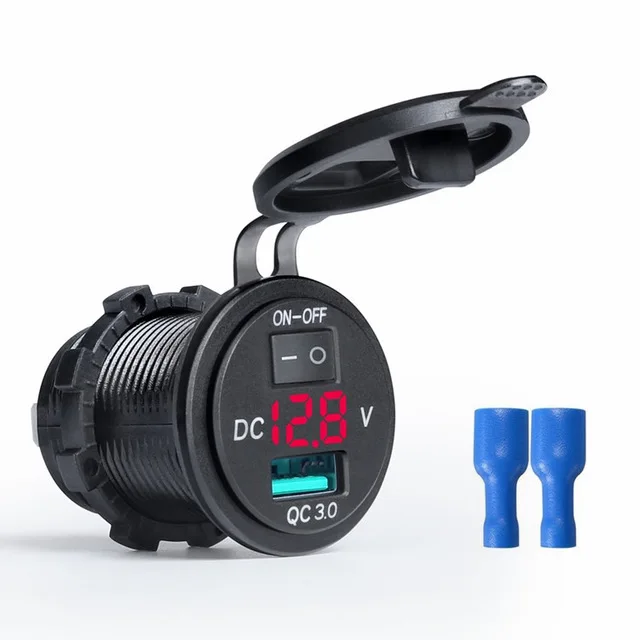 12V -24v Single USB charger with voltmeter and button ON-OFF control switch for car marine boat