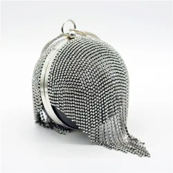 Trendy Woman Luxury Rhinestone Round Ball Bag Beaded Wedding Bag Girls Party  Crystal Clutches Diamond Tassel Evening Bags