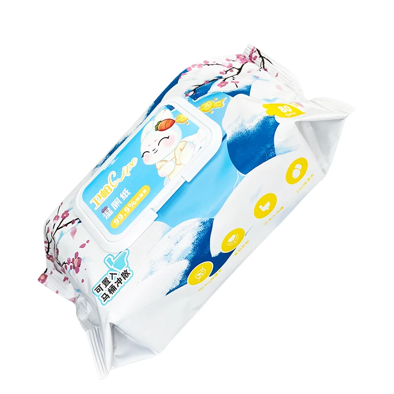 80 pieces High Quality Soft Organic Flushable Portable Toilet Wipes, Wet Toilet Paper