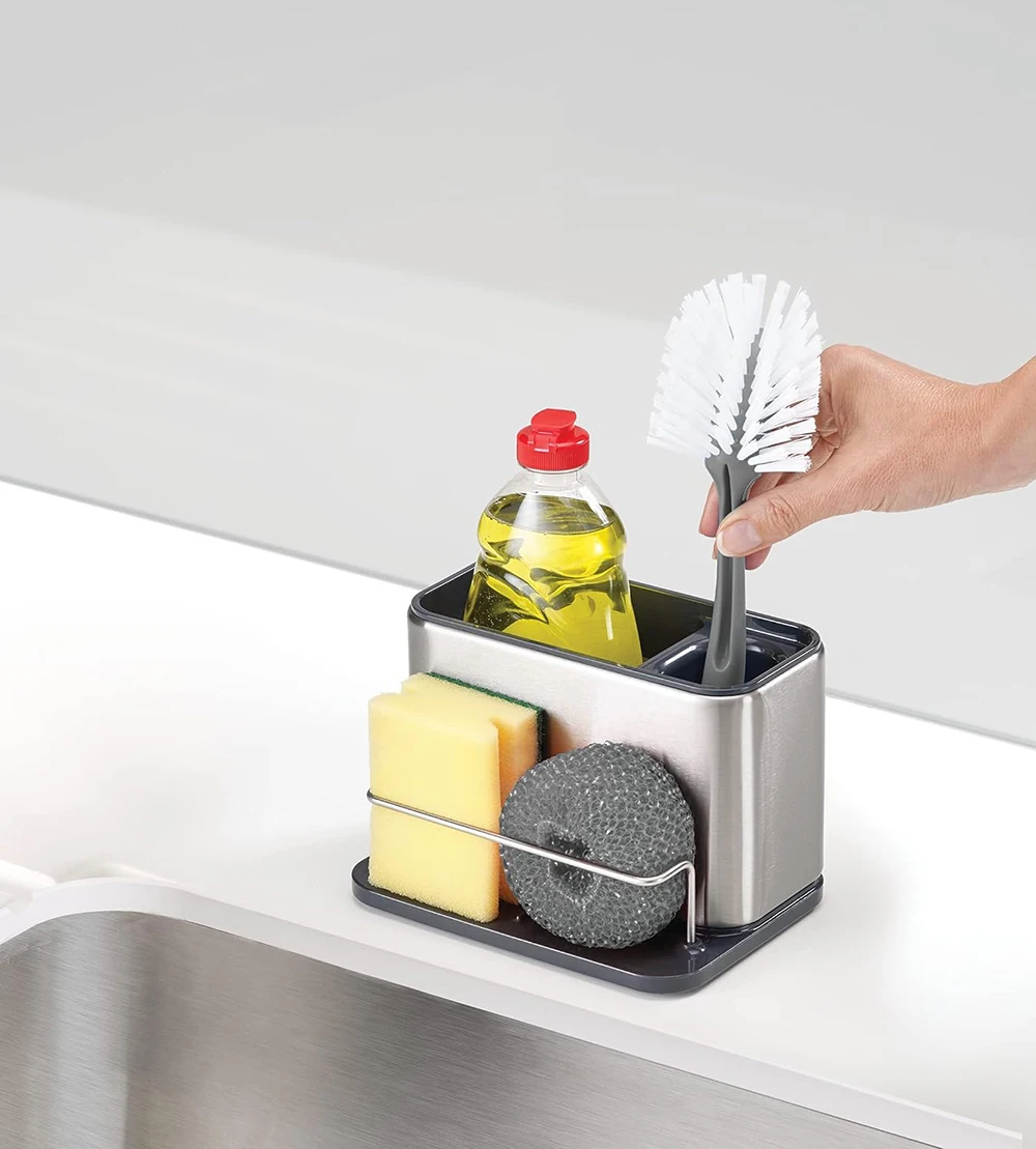 Surface Sink Caddy Stainless Steel Sponge Holder Organizer Tidy Drains Water for Kitchen