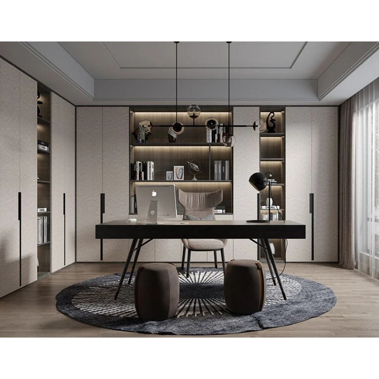 Modern bookshelf cabinet bookcases furniture design home office room corner mdf wooden book shelf bookcase with computer desk