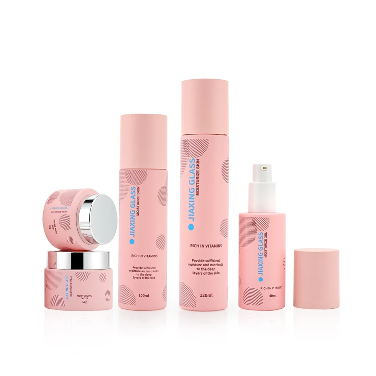 50g 40ml 100ml 120ml Custom pink skincare lotion bottle cosmetic containers glass bottle luxury cosmetic packaging set