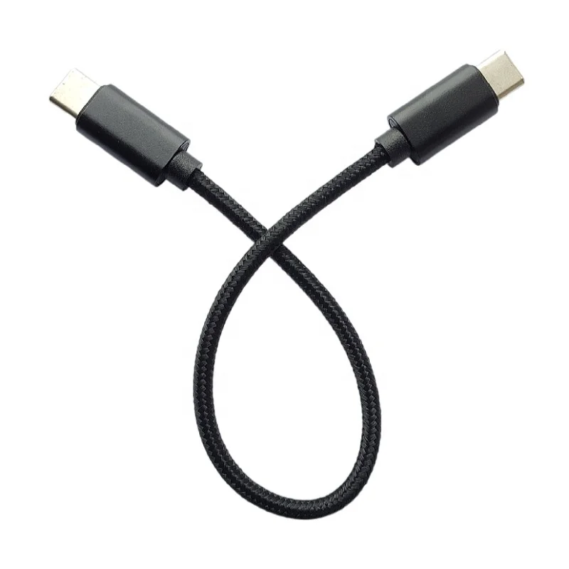 Premium Portable 20CM 0.2M Short Nylon Braided Fast Charging USB Type C To USB Type C Cable For Mobile