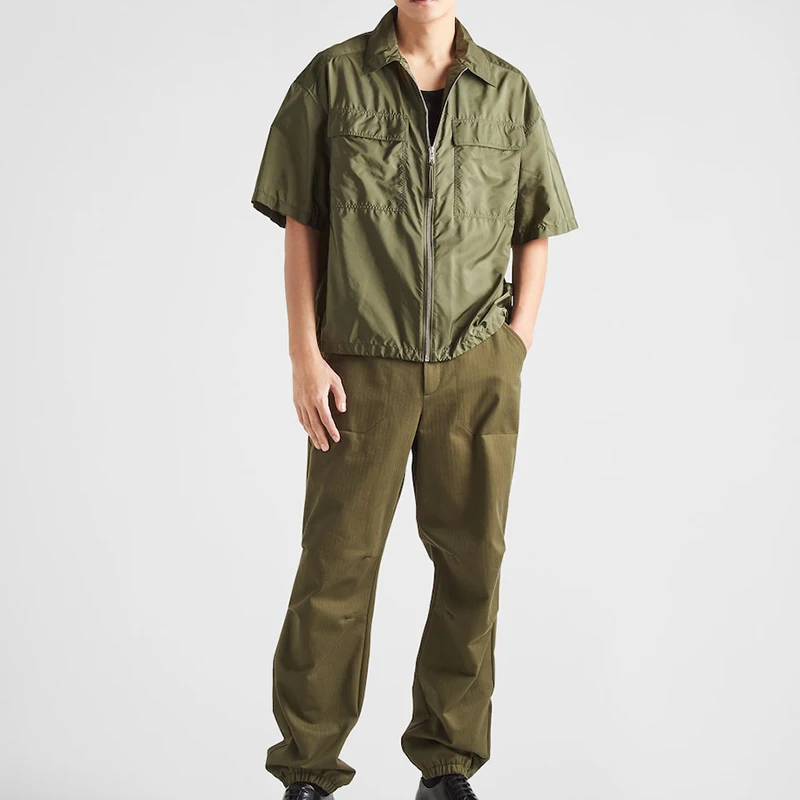 Button Down up Collar Cropped Zip Cargo Shirts Fashion Oem Drop Shoulder Chest Pocket Short Sleeve Casual Custom Summer for Men