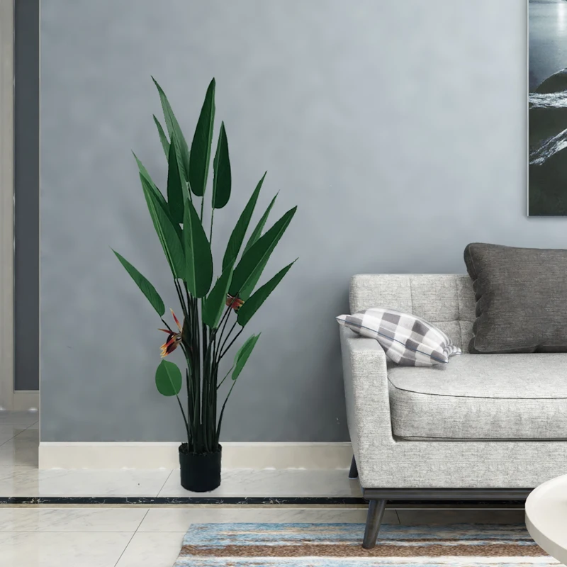 Indoor Home Decoration Fabric Tree with Flower Bird of Paradise Plant Artificial Skybird