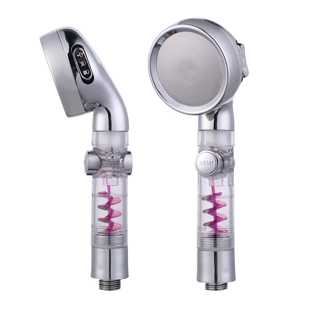 3 Function Bathroom Rotate Turbo Fan Shower Head Abs On Off Switch PP Cotton Water Spray Filter Hand Shower