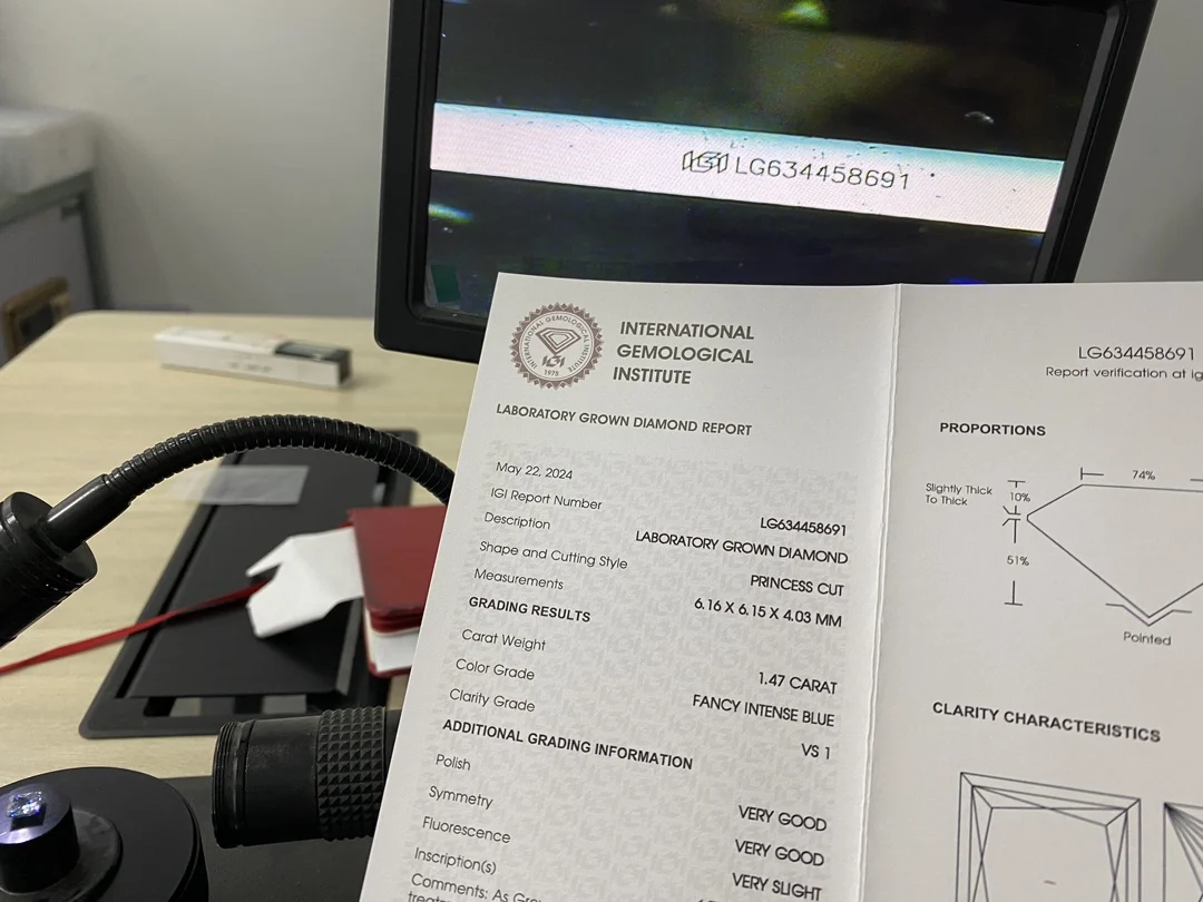 Messi Fancy Intense Blue Princess Cut1.47CT VS1 Loose CVD Diamond HPHT Diamond