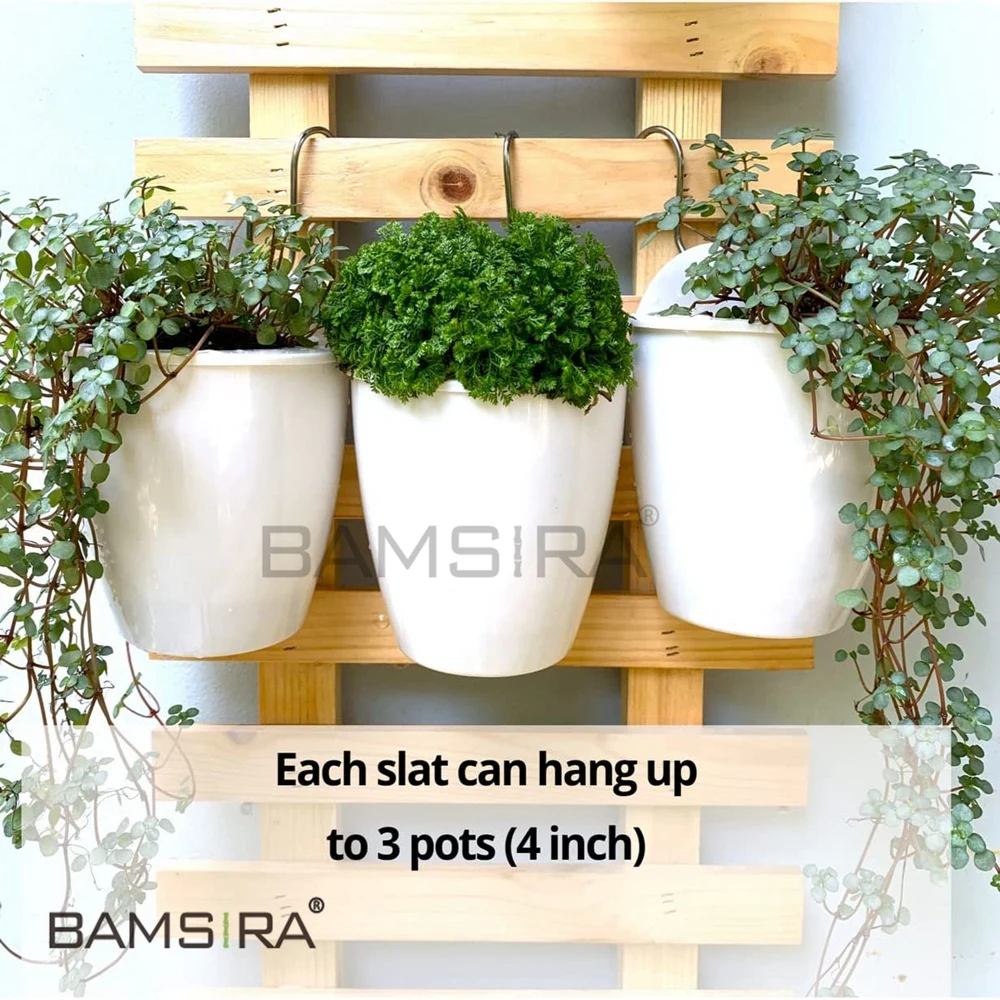 Vertical Balcony Garden Pots Wall Hanging Bamboo Wooden Fence Flower Planters for Indoor Outdoor