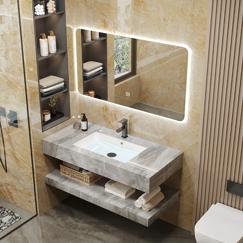 New Design Bathroom Cabinet With Washbasin Floating Marble Countertop Stone Bathroom Cabinets Vanities