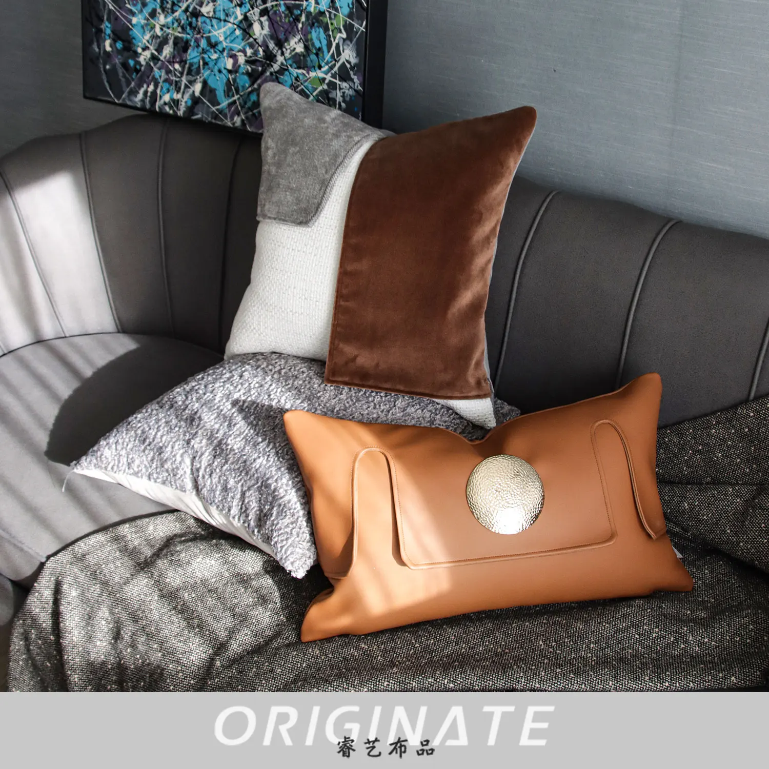 American Promotion Light Luxury Style Gray Brown Home Sofa Pillow Set Square Pillow Bed Cushion Pillowcase