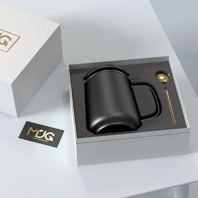 DHPO Custom Logo Black Milk Tea Cup Set Ceramic Class Porcelain Cup with Tea infuser Stainless Steel Portable Tea Mug
