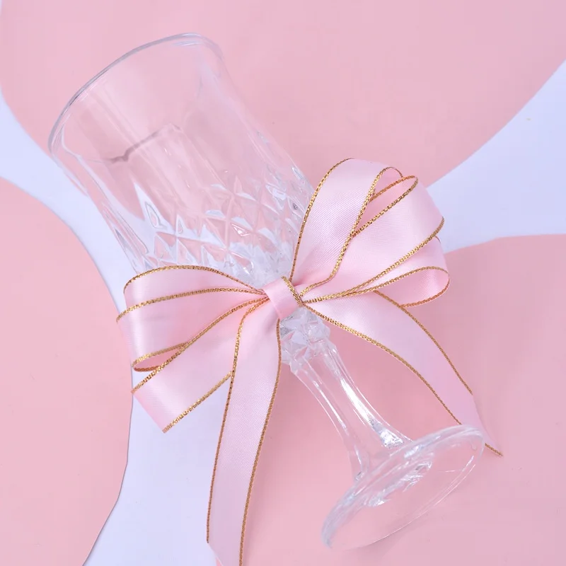 Yama manufacturer wholesales price polyester 16mm width fashion novelty high quality satin ribbon gold edges