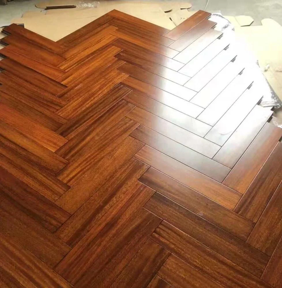 natural UV iroko herringbone parquet wood floor
