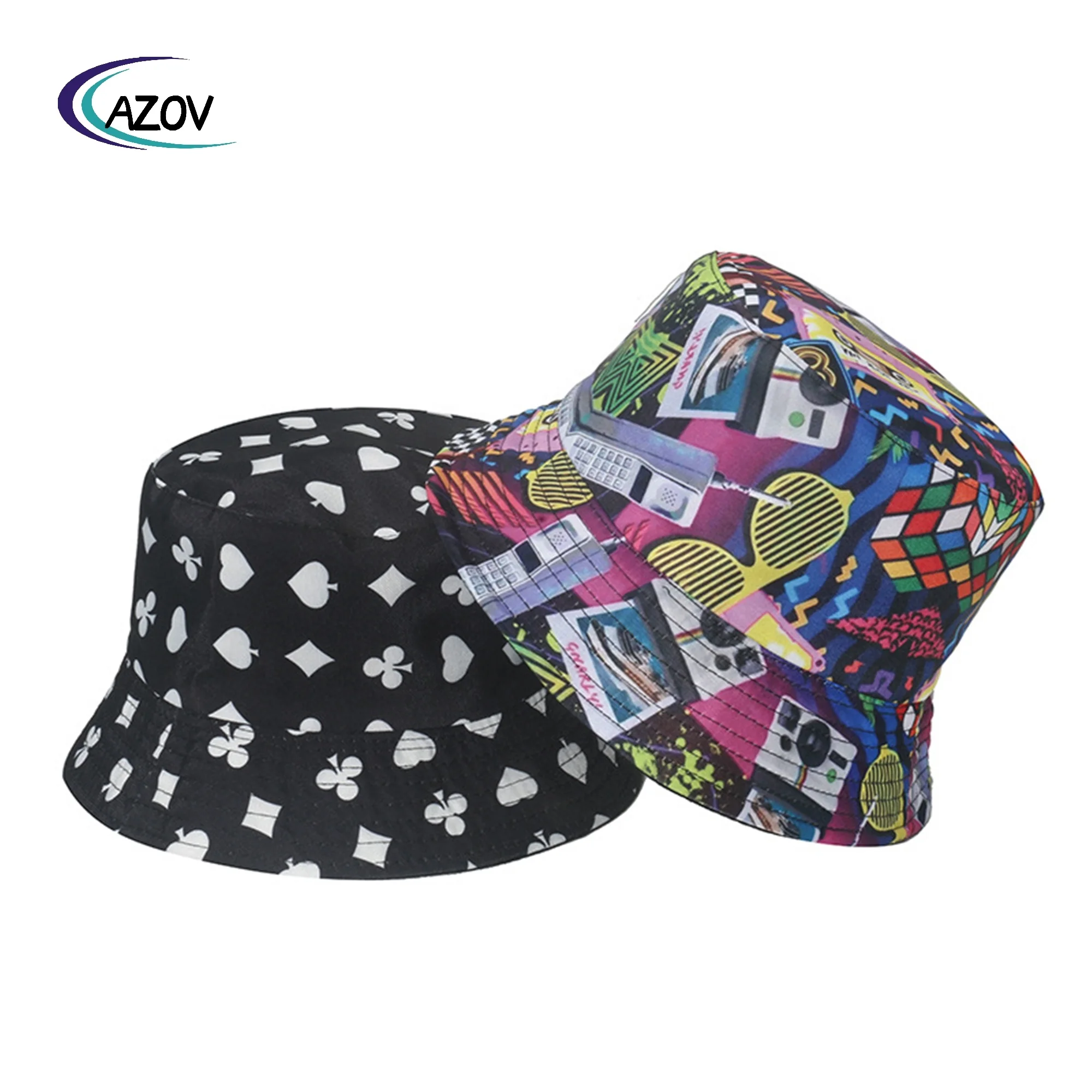 street sun hat personality retro tape cube poker printing bucket hat hip hop
