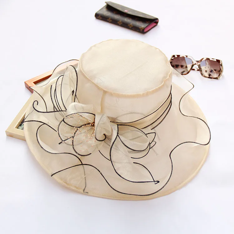 2022 summer new flower mesh sun hat beach sunscreen ladies gauze sun hat factory wholesale