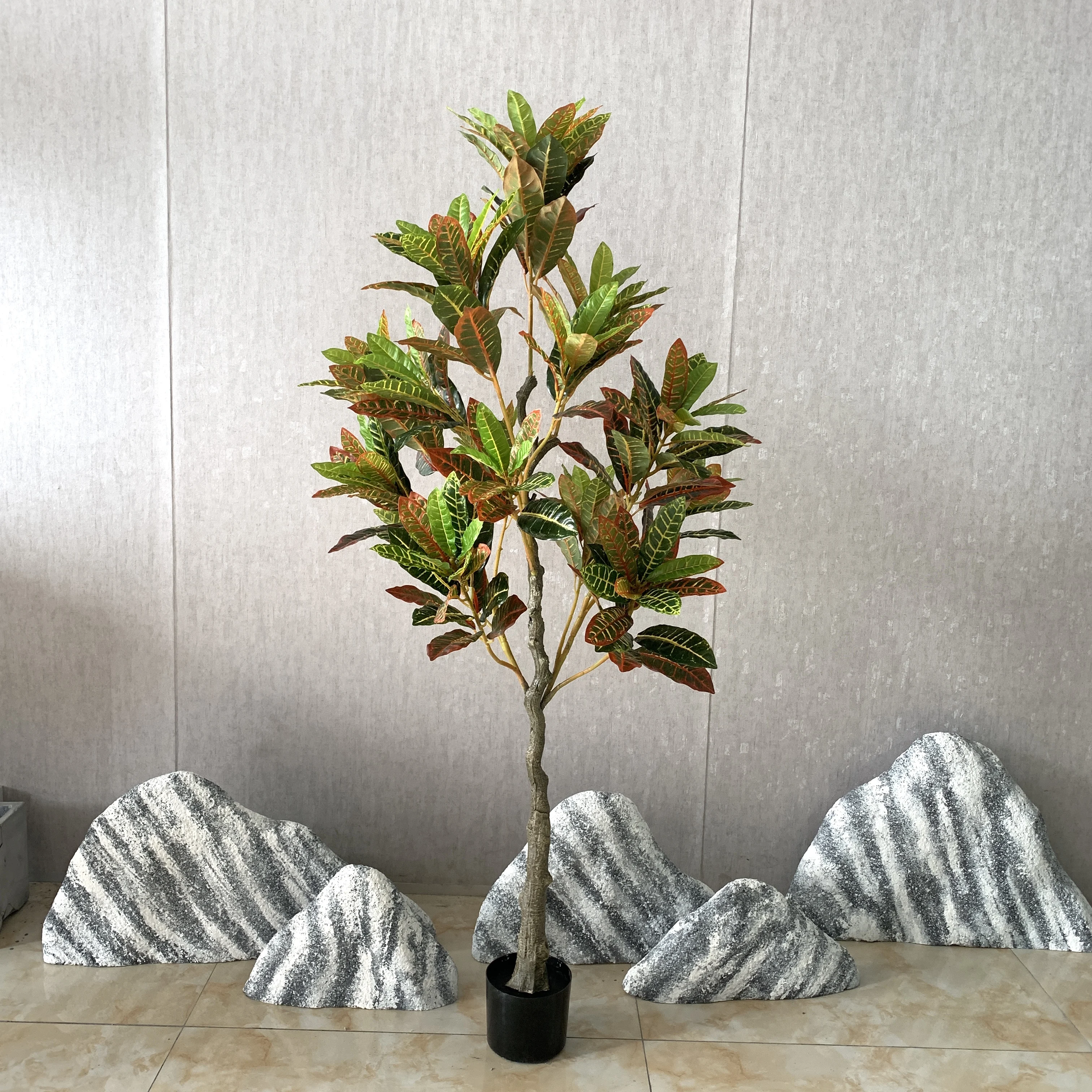 High Quality Garden Croton Tree Home Decoration Pot Wholesale Codiaeum Variegatum Simulation Green Plant