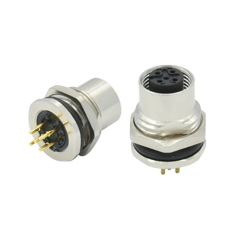 Waterproof ip67 sensor conector 3 4 5 8 12pin plug wall panel mounted pcb a b d code female m12 4 pin connector