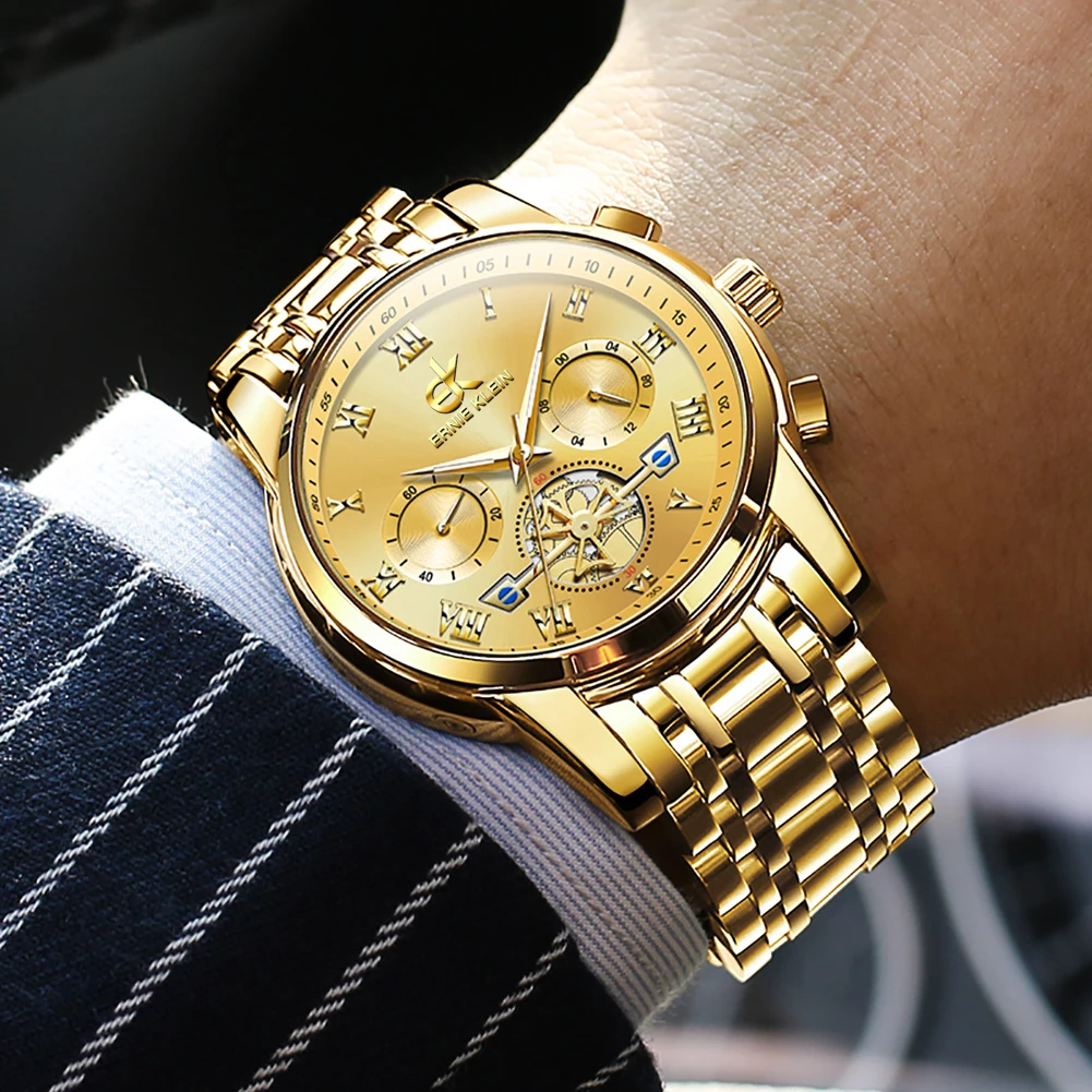 Gold geneva watches for mens Quartz Stainless Steel Luxury Fashion Business Wristwatch