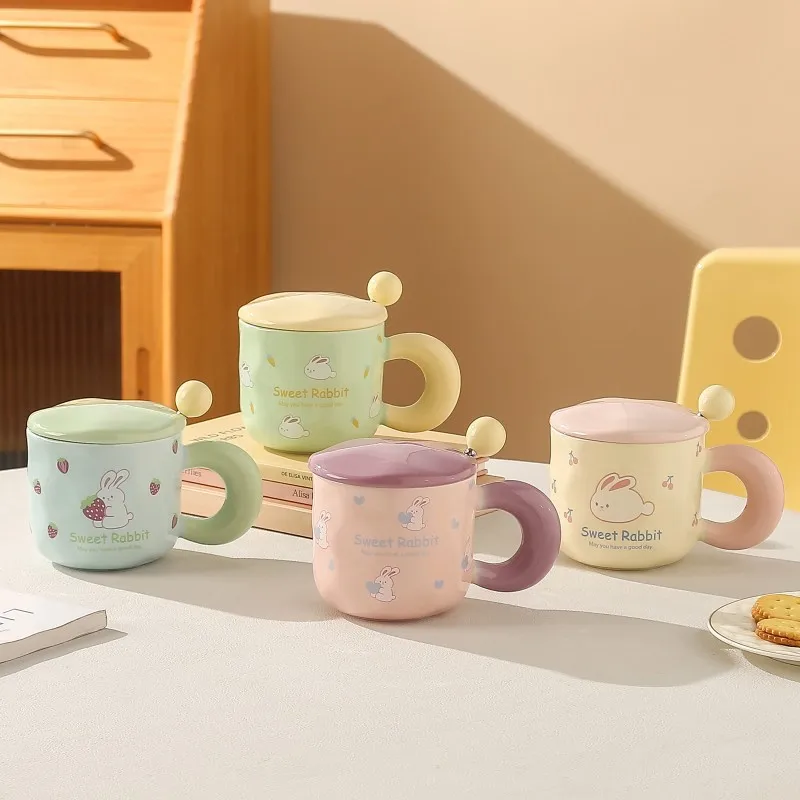 New cute 400ml cartoon Rabbit ceramic mug with cover spoon sweet gift box ceramic coffee milk Cup