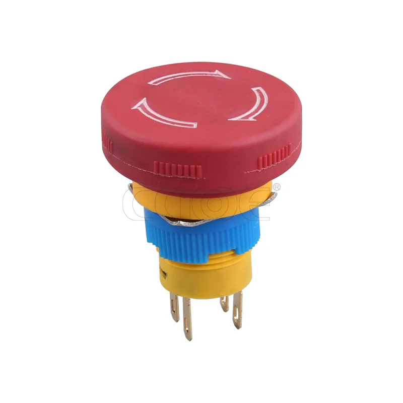 High quality plastic shell 16mm switch locking 1no1nc mushroom emergency stop for elevator