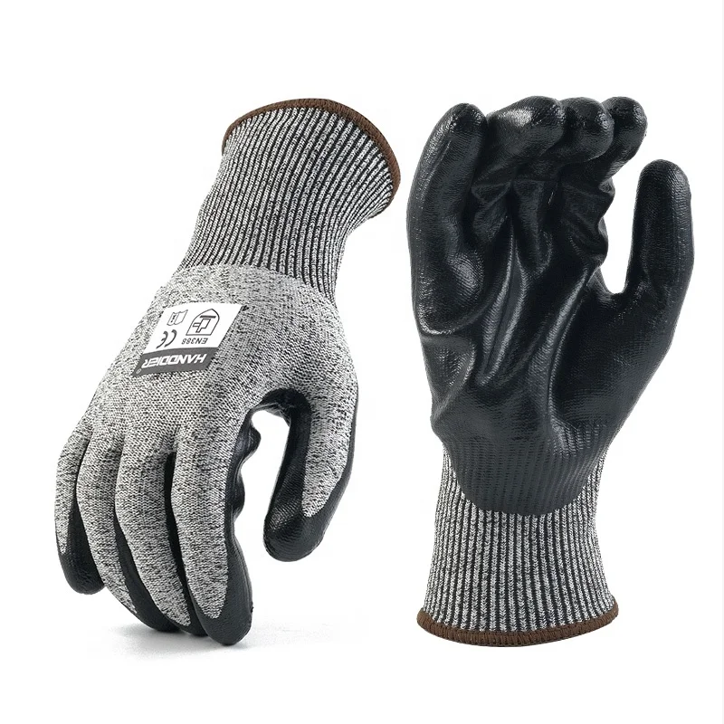 CE en388 Level C Nitrile Coated Gloves Anti-Cutting Resistant Safety Work Gloves Level 5 For Construction