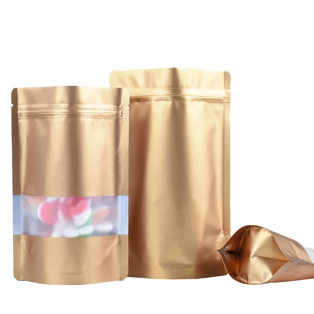Dry spices zip lock gold foil packaging bag for food moringa storage tea rice pack