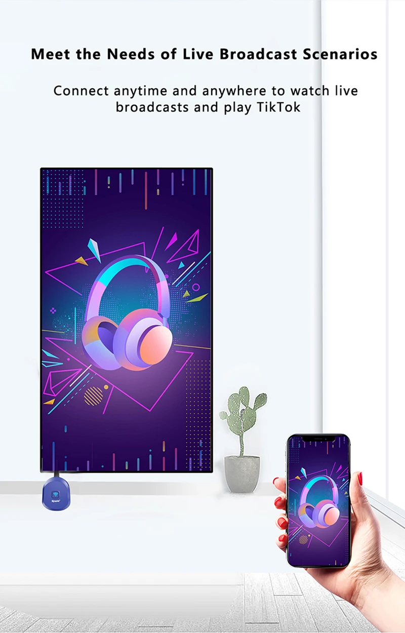 Wireless Miracast TV Dongle Full Screen For Tiktok Switch Between Landscape And Portrait 1080P TV Receiver