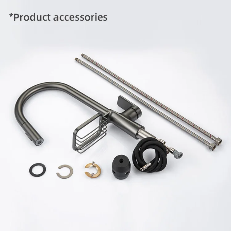 Kidolux Brushed Gold Hot Sales Soap Basket Pull Down Kitchen Faucet Pull Out Kitchen Taps Sink Faucet Hot And Cold Water Taps