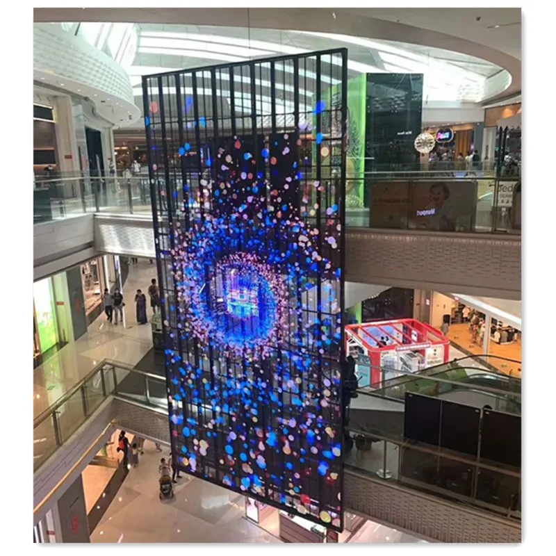 p3.91 Indoor curtain window glass Advertising tv panels led mesh display transparent led screen