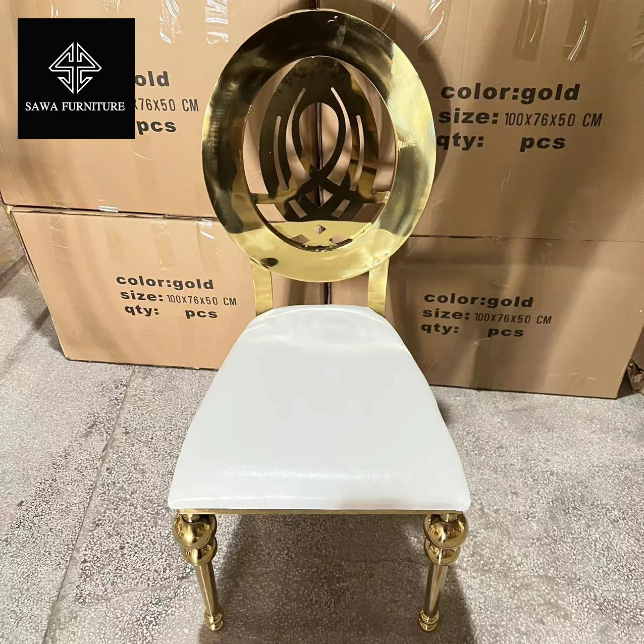 Stainless Steel Event Banquet Throne Throne Wedding Event Gold Dining Chairs with Cushions