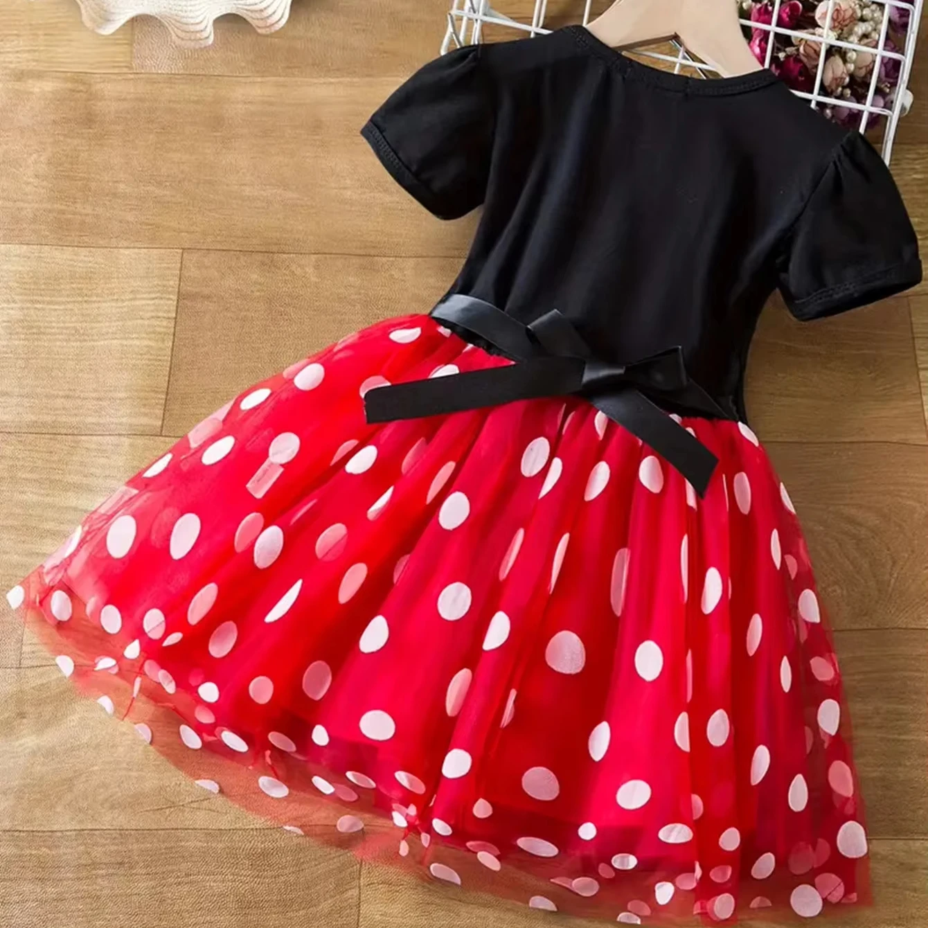 Cartoon Kids Short Sleeve Polka Dot Princess Dress 1-8Y Party Baby Girls Clothes Cosplay Costumes