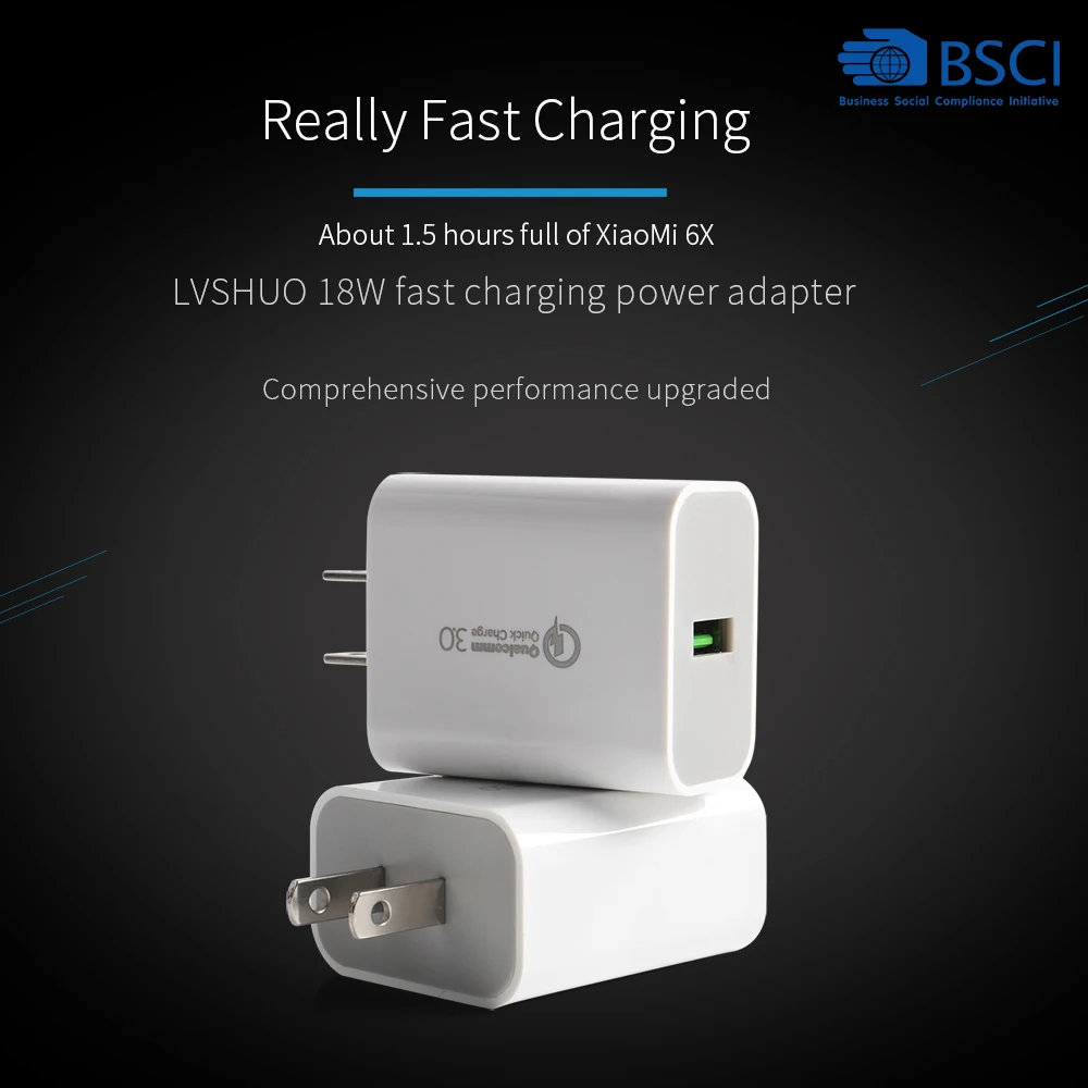  BESCOM fast charger 18W 3A QC 3.0 USB Charger Quick Charge QC3.0 Wall Adapter EU / US Plug Mobile