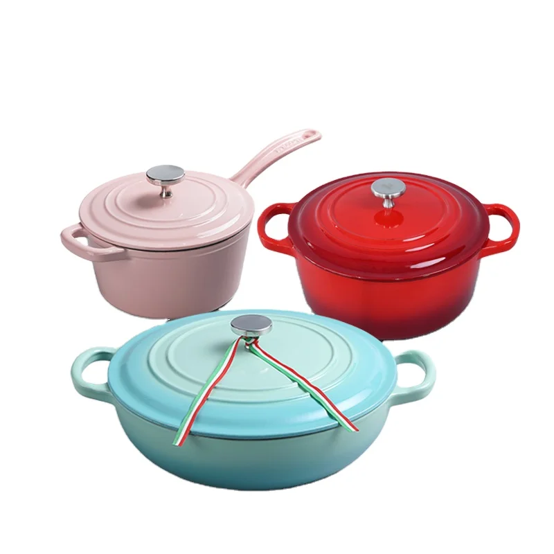 Enamel Cast Iron Cookware Set For Kitchen Ware Cooking Pot Sauce Pan