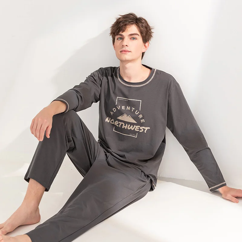2021 new cheap 95% cotton  high quality Big Size printed men sleepwear two pieces pajamas set cotton pajamas
