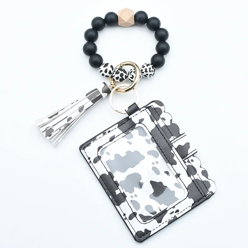 2023 Hot Sale 42 colors Christmas Plaid Strawberry Leopard Keychain Wallet Wristlet Bangle Bracelet Silicone Beads Keychain