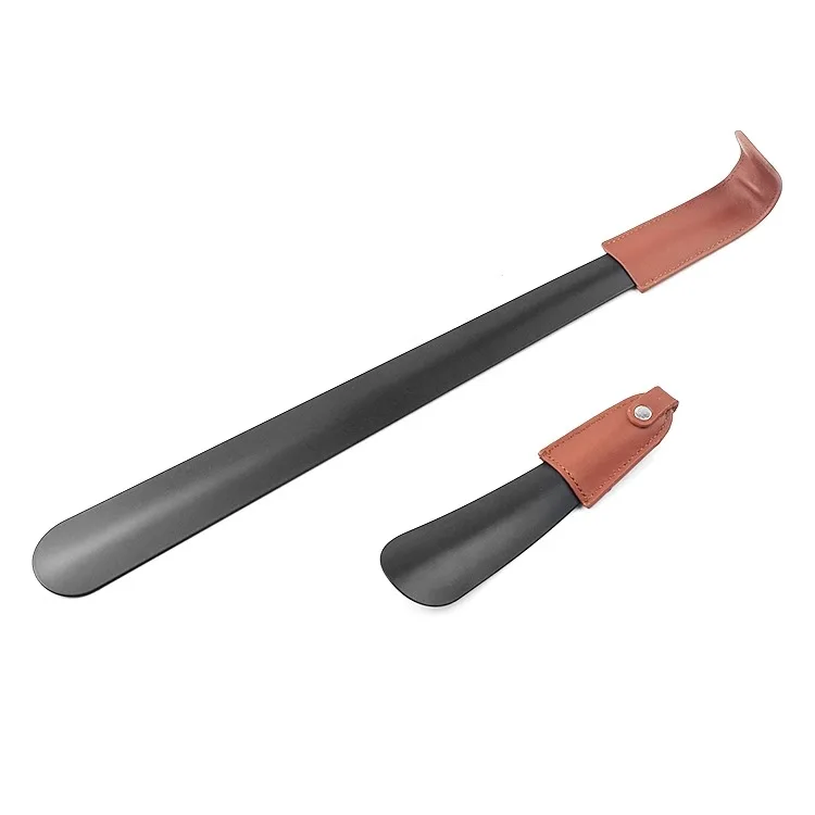 7 Sizes Extra Long Handle Metal Shoe Horn Leather Covered Stainless Steel Shoehorn
